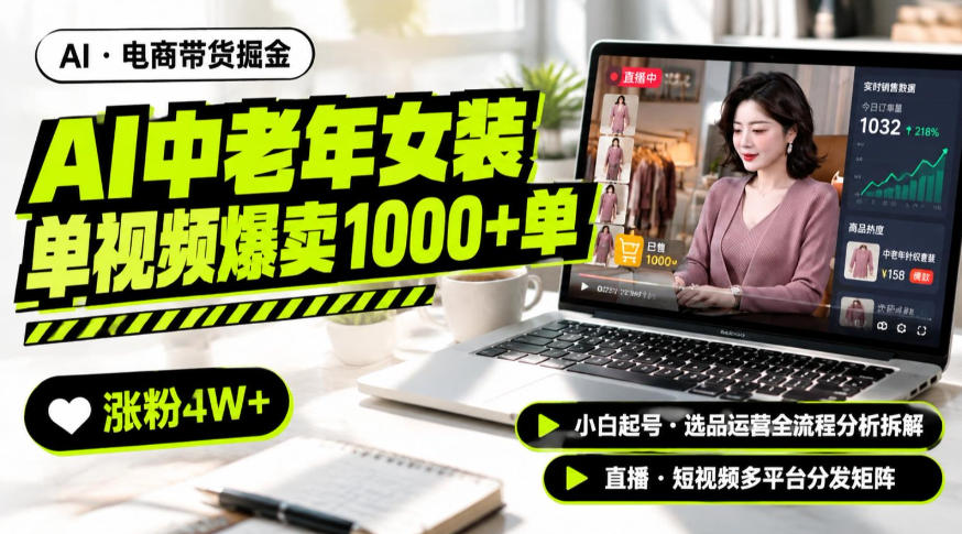 AI中老年服装带货赛道新玩法，一个视频卖出1000多单涨粉4W+，小白起号选品运营全流程分析拆解-网创之家