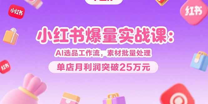 小红书爆量实战课:AI选品工作流,素材批量处理,单店月利润突破25万元-网创之家
