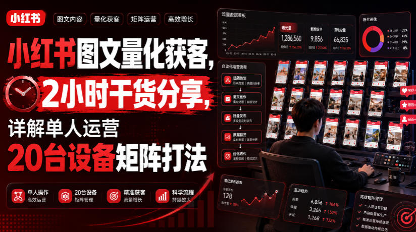 小红书图文量化获客,2小时干货分享,详解单人运营20台设备矩阵打法-网创之家