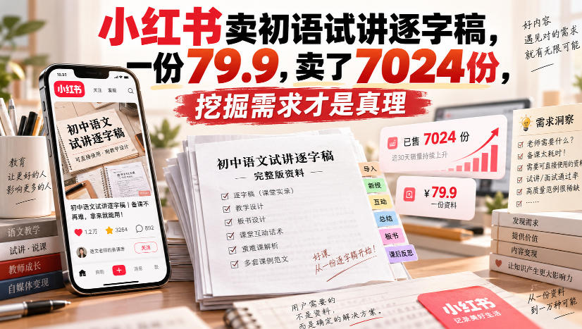 小红书卖初语试讲逐字稿，一份79.9，卖了7024份，挖掘需求才是真理-网创之家
