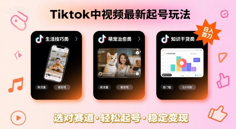Tiktok中视频最新起号玩法，想要日入百刀，做好这几个赛道就可以了-网创之家