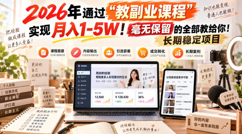 2026年通过“教副业课程”实现月入1-5W！毫无保留的全部教给你！长期稳定项目-网创之家