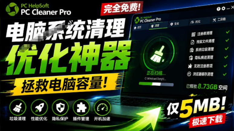 轻松吊打Win系统自带工具！电脑清理神器，拯救电脑容量，仅5MB，完全免费使用PC Cleaner Pro-网创之家