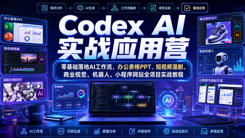 Codex AI实战应用营｜零基础落地AI工作流，办公表格PPT、短视频漫剧、商业视觉、机器人、小程序网站全项目实战教程-网创之家