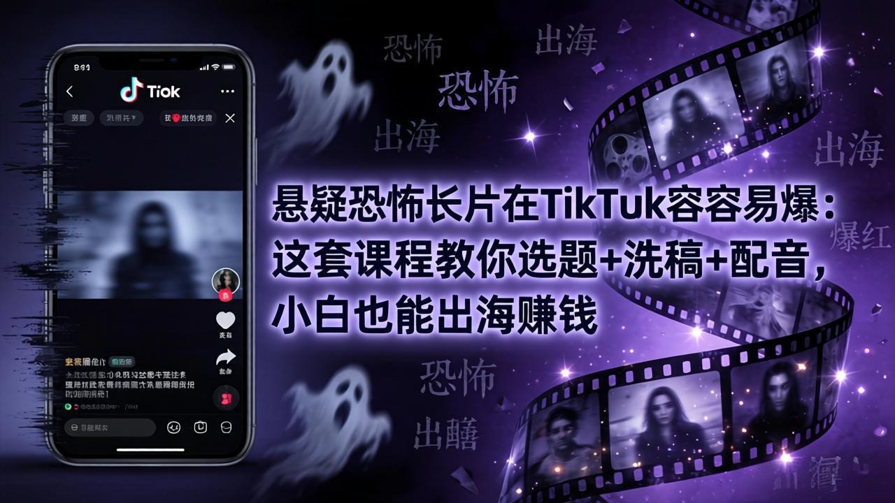 悬疑恐怖长片在TikTok最容易爆：这套课程教你选题+洗稿+配音，小白也能出海赚钱-网创之家