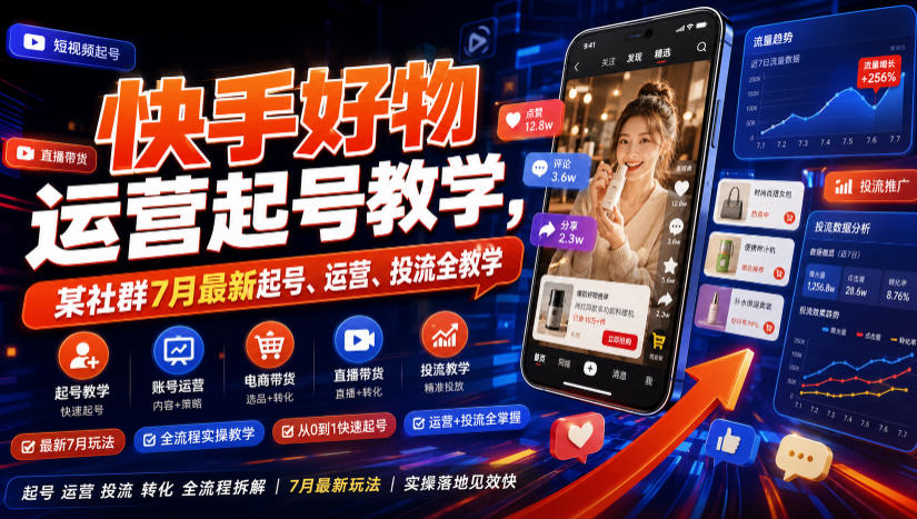 快手好物运营起号教学,某社群7月最新起号、运营、投流全教学-网创之家