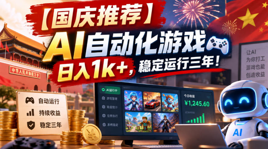 【国庆推荐】AI自动化游戏，日入1k+，操作简单，稳定运行三年！【揭秘】-网创之家