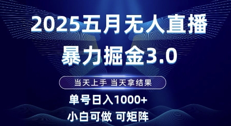 2025五月无人直播暴力掘金3.0,当天上手,当天拿结果,单号日入1k+小白可做可矩阵【揭秘】-网创之家
