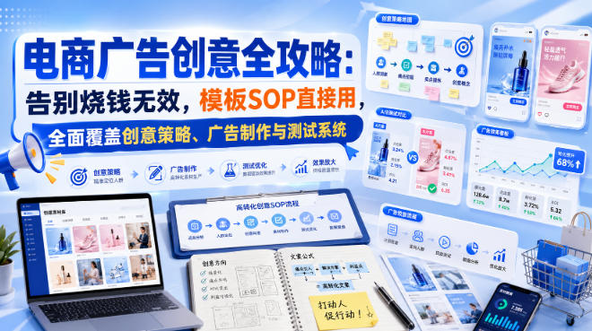 电商广告创意全攻略：告别烧钱无效，模板SOP直接用，全面覆盖创意策略、广告制作与测试系统【原创双语字幕】-网创之家
