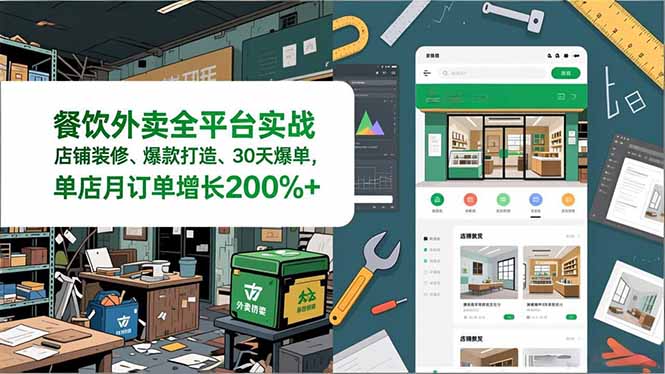 餐饮外卖全平台实战，店铺装修、爆款打造、30天爆单，手把手教学，单店月订单增长200%+-网创之家