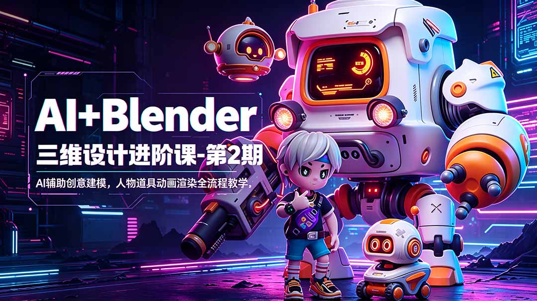 AI+Blender三维设计进阶课-第2期：AI辅助创意建模，人物道具动画渲染全流程教学-网创之家