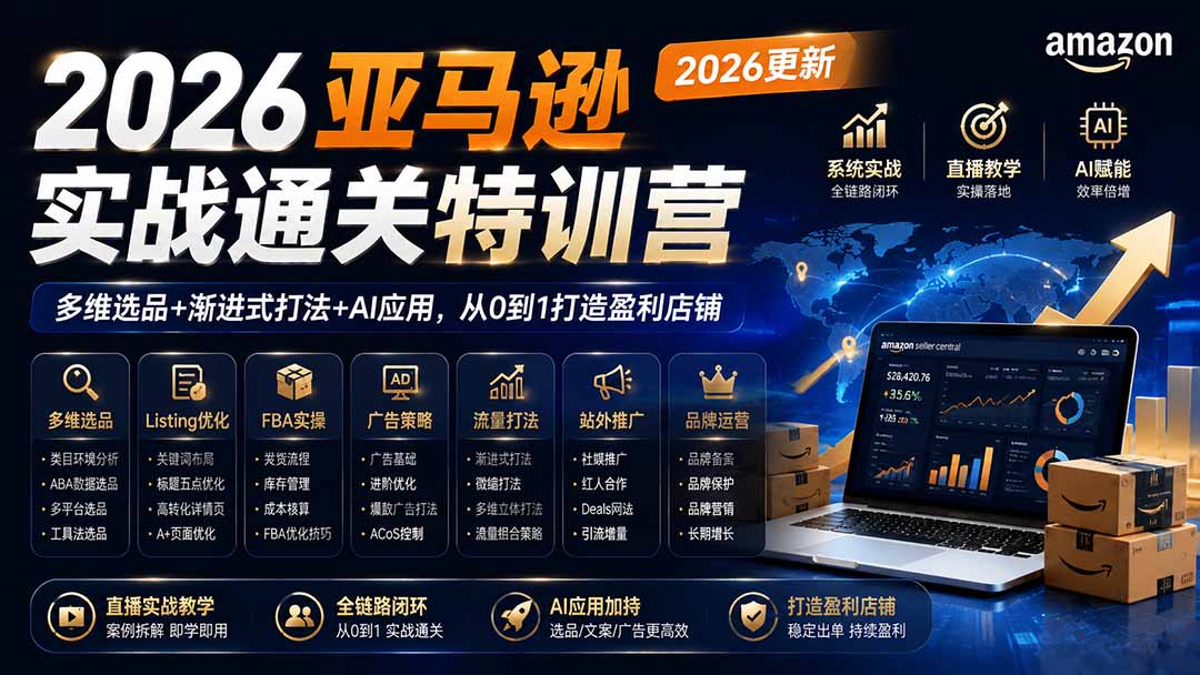 2026亚马逊实战通关特训营-2026更新，多维选品+渐进式打法+AI应用，从0到1打造盈利店铺-网创之家