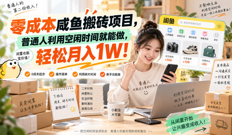 零成本咸鱼搬砖项目，普通人利用空闲时间就能做，轻松月入1W！【揭秘】-网创之家