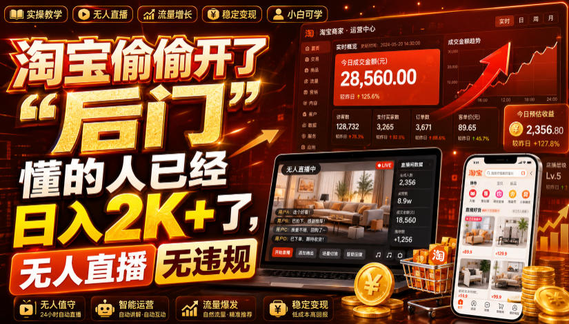 淘宝偷偷开了“后门”，懂的人已经日入2K+了，无人直播无违规，一台电脑=一家24小时营业的线上门店【揭秘】-网创之家