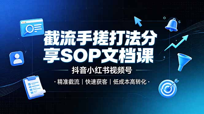 截流手搓打法分享SOP文档课，抖音小红书视频号丨精准截流，快速获客，低成本高转化-网创之家