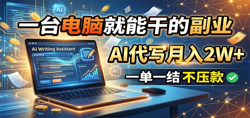 一台电脑就能干的副业，AI代写月入2W+，一单一结不压款-网创之家