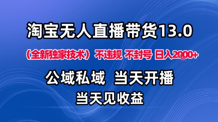 淘宝无人直播13.0,公域私域技术,不封号,不违规布局下半年旺季赛道,日入1K+(独家技术)【揭秘】-网创之家