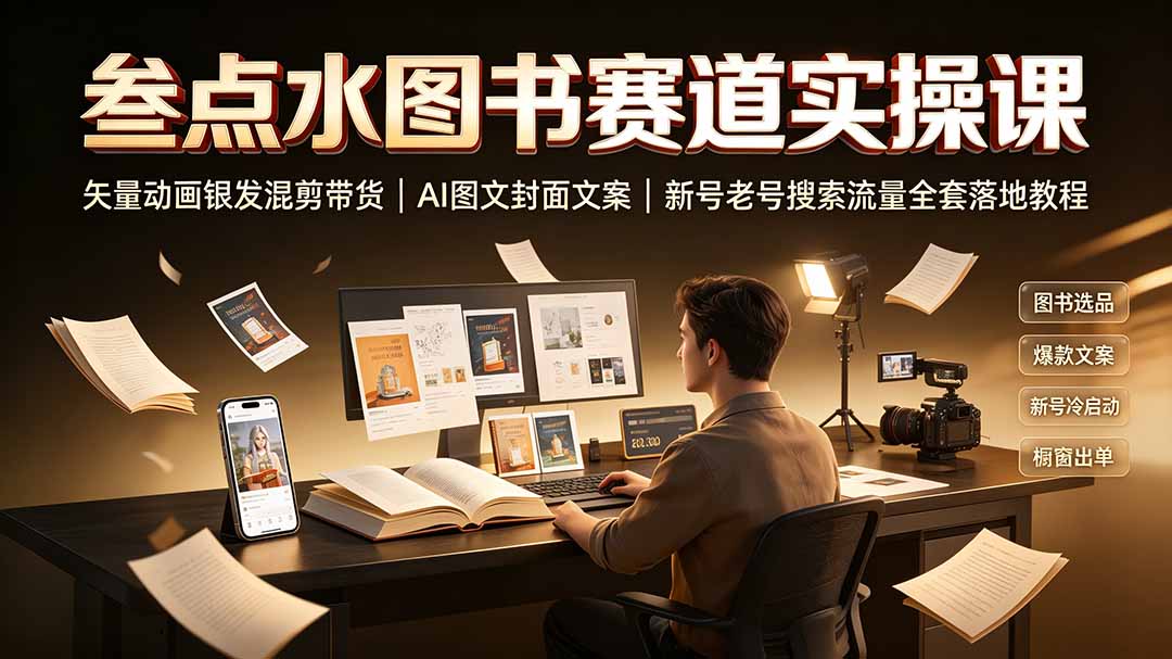 叁点水图书赛道实操课｜矢量动画银发混剪带货，AI图文封面文案，新号老号搜索流量全套落地教程-网创之家