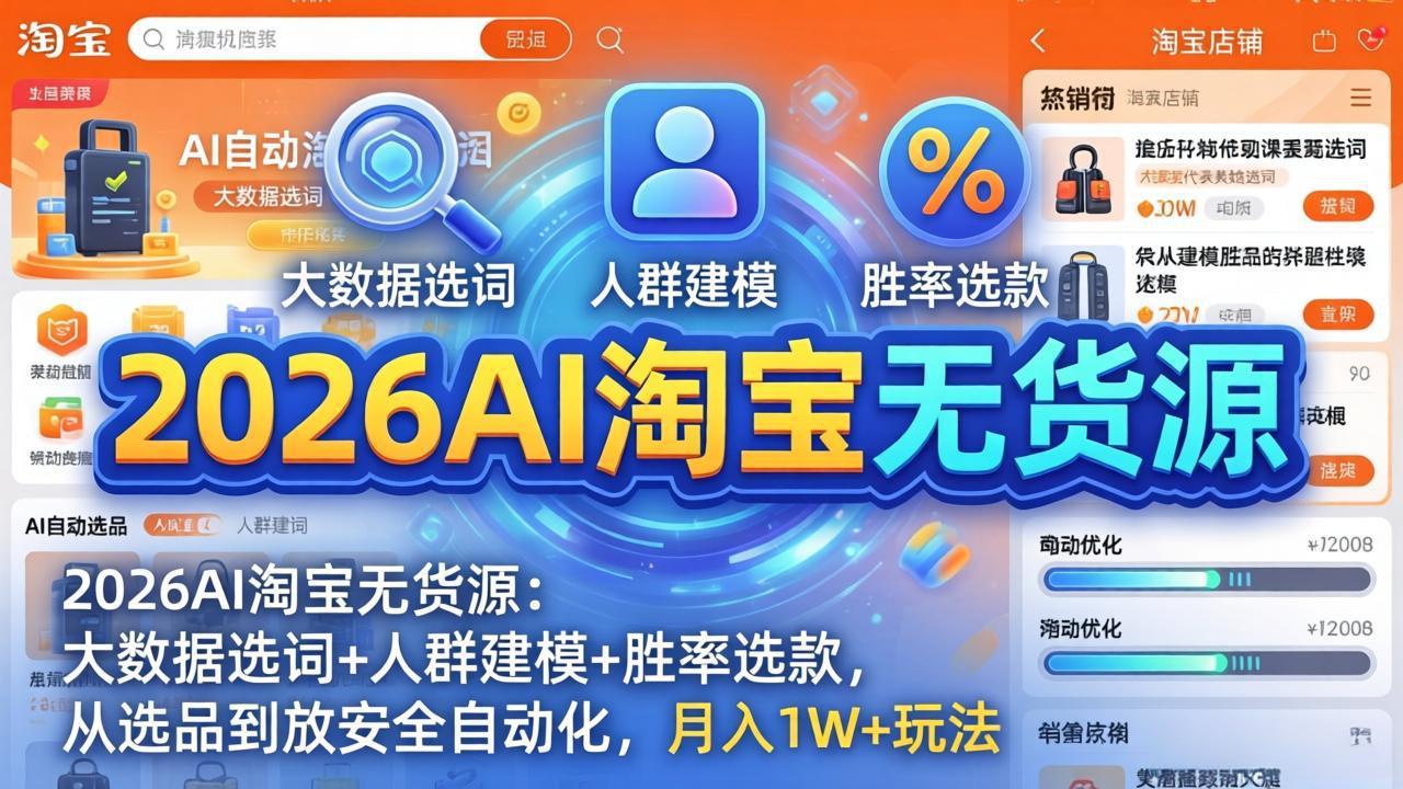 2026AI淘宝无货源-4月更新：大数据选词+人群建模+胜率选款，从选品到放大全自动化，月入1W+玩法-网创之家