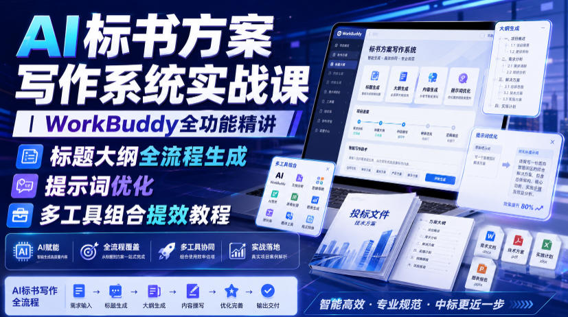 AI标书方案写作系统实战课｜WorkBuddy全功能精讲・标题大纲全流程生成・提示词优化・多工具组合提效教程-网创之家