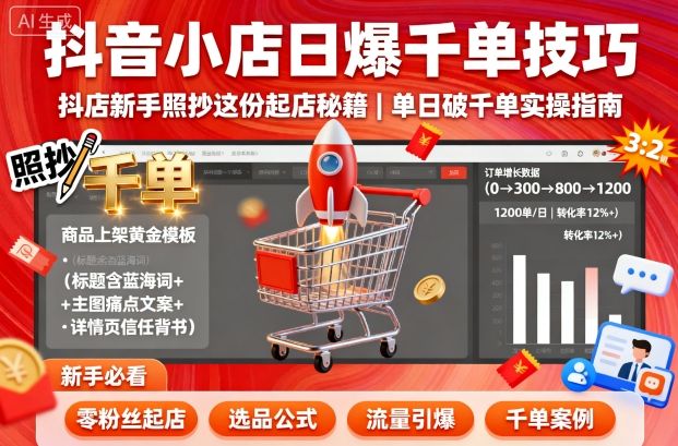 抖音小店日爆千单技巧，抖店新手照抄这份起店秘籍，单日破千单-网创之家