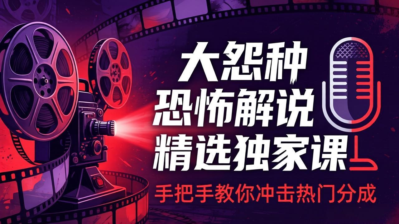 大怨种恐怖解说精选独家课：电影下载+文案配音+片头封面，手把手教你冲击热门分成-网创之家