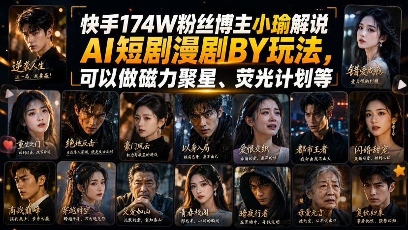 快手174W粉丝博主小瑜解说AI短剧漫剧搬运玩法，可以做磁力聚星、荧光计划等-网创之家