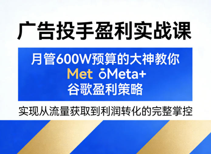 广告投手盈利实战课，月管600W预算的大神教你Meta+谷歌盈利策略，实现从流量获取到利润转化的完整掌控-网创之家