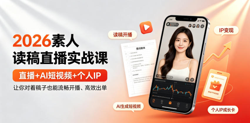 2026素人读稿直播实战课｜直播+AI短视频+个人IP，让你对着稿子也能流畅开播、高效出单-网创之家