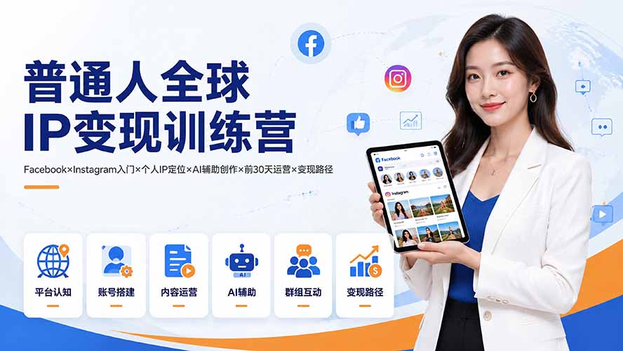 普通人全球IP变现训练营：Facebook×Instagram入门×个人IP定位×AI辅助创作×前30天运营×变现路径-网创之家