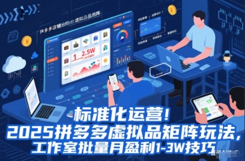 标准化运营!2025拼多多虚拟品矩阵玩法,工作室批量月盈利1-3W技巧【揭秘】-网创之家