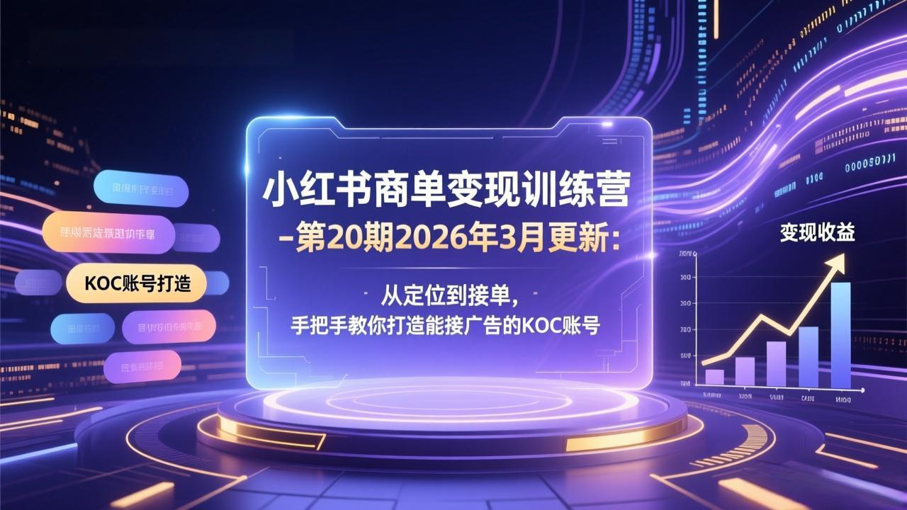 小红书商单变现训练营-第20期26年3月更新：从定位到接单，手把手教你打造能接广告的KOC账号-网创之家