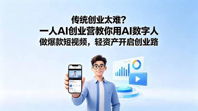传统创业太难？一人AI创业营教你用AI数字人做爆款短视频，轻资产开启创业路-网创之家
