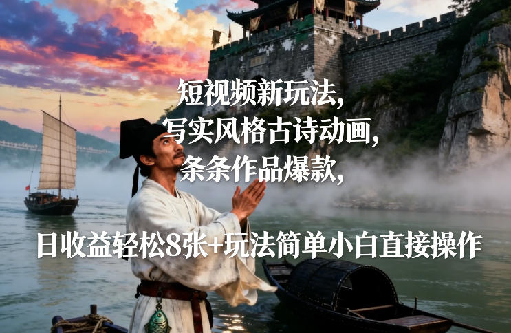 短视频新玩法，写实风格古诗动画，条条作品爆款，日收益轻松8张+玩法简单小白直接操作-网创之家