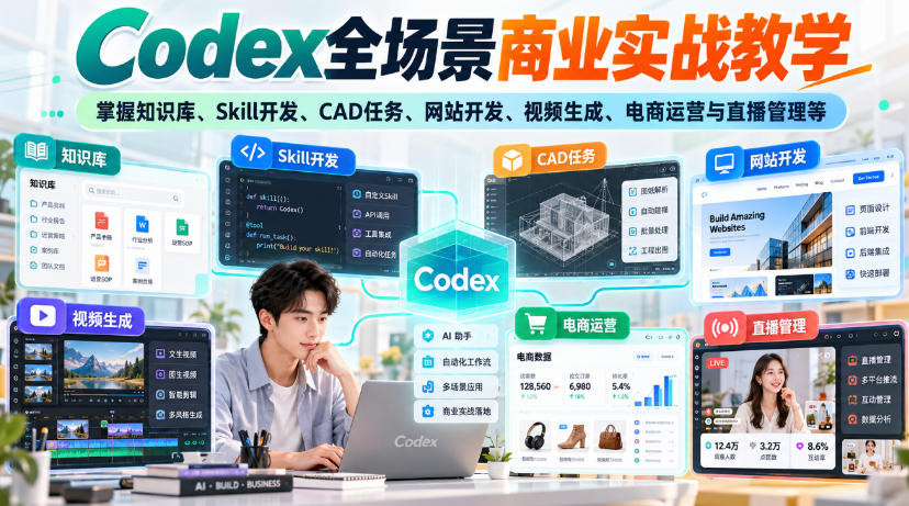 Codex全场景商业实战教学，掌握知识库、Skill开发、CAD任务、网站开发、视频生成、电商运营与直播管理等(更新1010)-网创之家