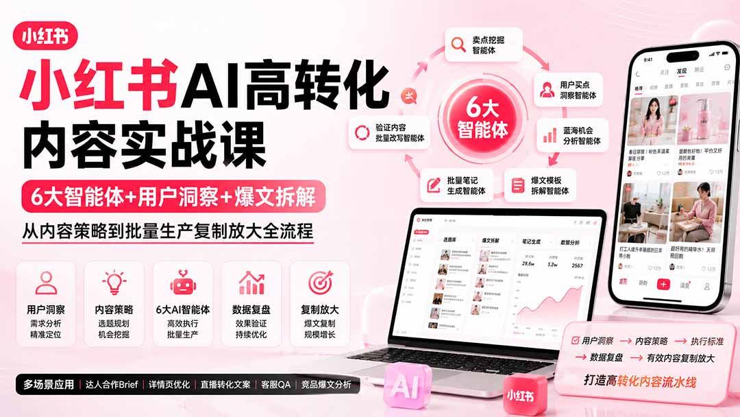 小红书AI高转化内容实战课：6大智能体+用户洞察+爆文拆解，从内容策略到批量生产复制放大全流程-网创之家