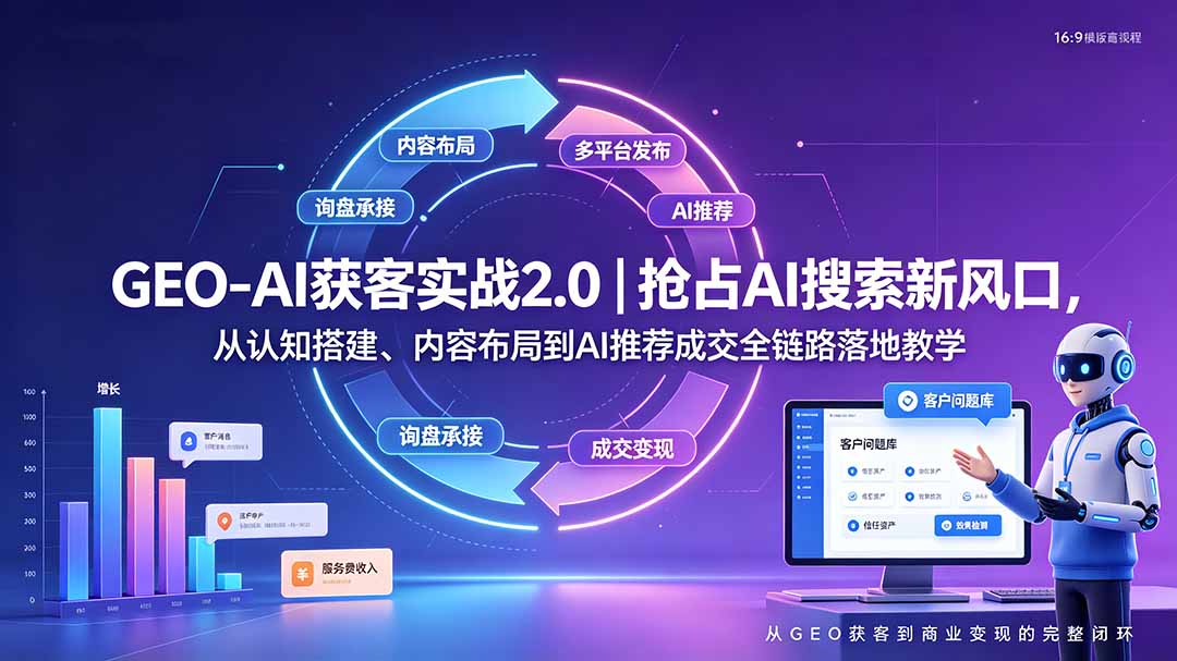 GEO-AI获客实战｜抢占AI搜索新风口，从认知搭建、内容布局到AI推荐成交全链路落地教学-网创之家