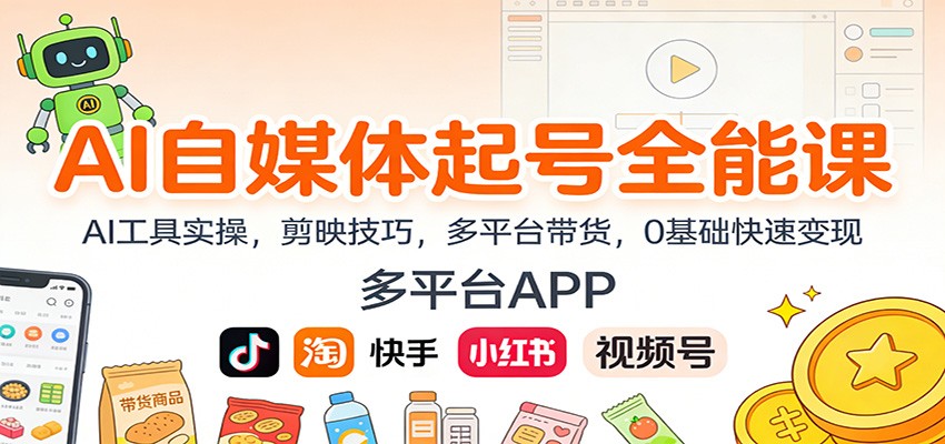 AI自媒体起号全能课：AI工具实操，剪映技巧，多平台带货，0基础快速变现-网创之家