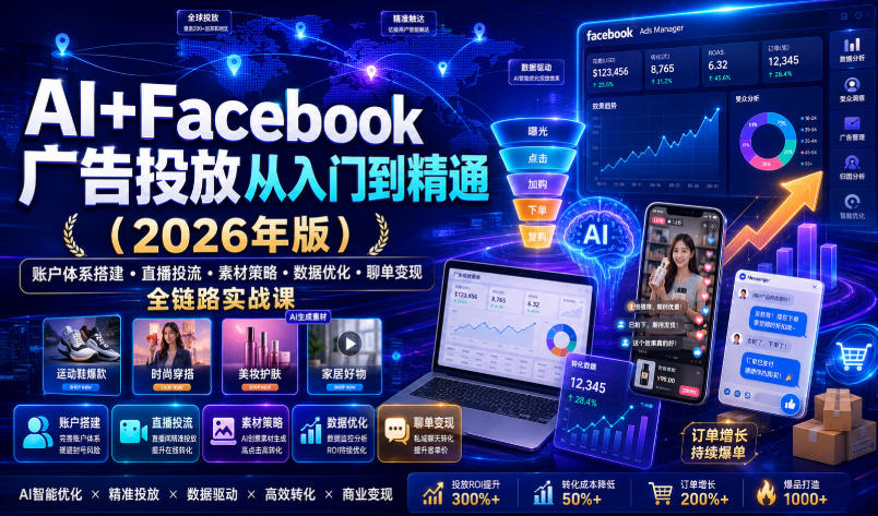 AI+Facebook广告投放从入门到精通(2026年版)｜账户体系搭建・直播投流・素材策略・数据优化・聊单变现全链路实战课-网创之家