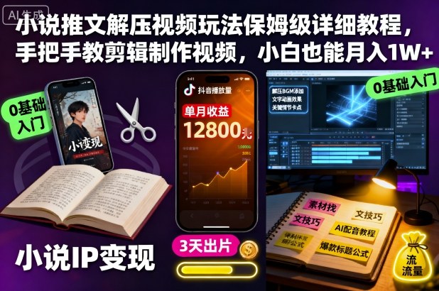 小说推文解压视频玩法保姆级详细教程，手把手教剪辑制作视频，小白也能月入1W+-网创之家