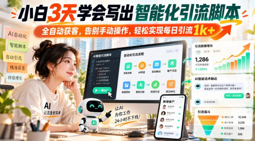 小白3天学会写出智能化引流脚本，全自动获客，告别手动操作，轻松实现每日引流1k+-网创之家