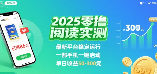 2025实测零撸阅读挂G：最新平台稳定运行，一部手机一键启动，单日收益 50-3张 【揭秘】-网创之家