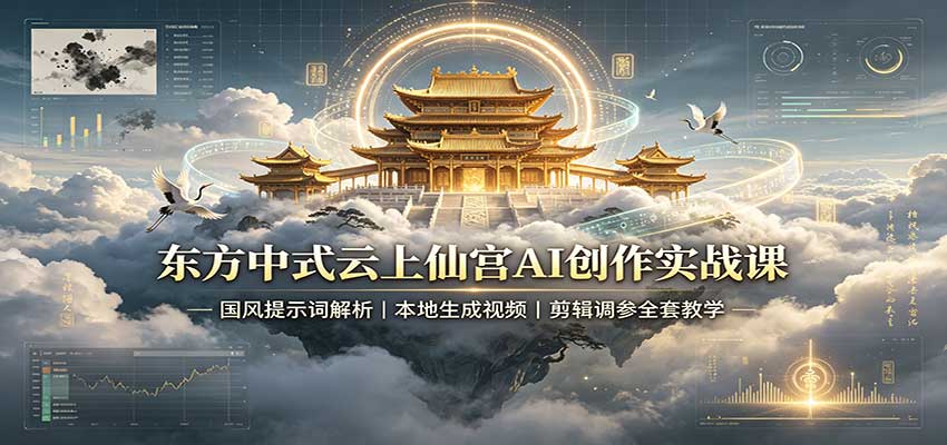 东方中式云上仙宫AI创作实战课：国风提示词解析，本地生成视频，剪辑调参全套教学-网创之家