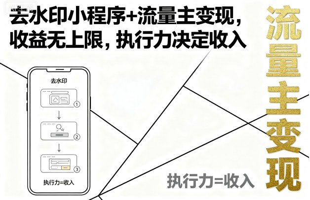 去水印小程序+流量主变现，收益无上限，执行力决定收入-网创之家