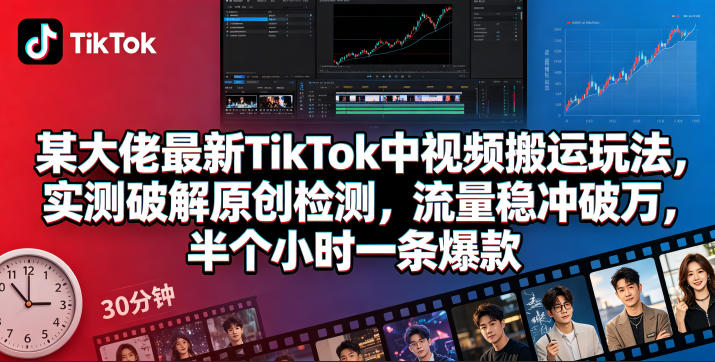 某大佬最新TikTok中视频搬运玩法，实测破解原创检测，流量稳冲破万，半个小时一条爆款-网创之家