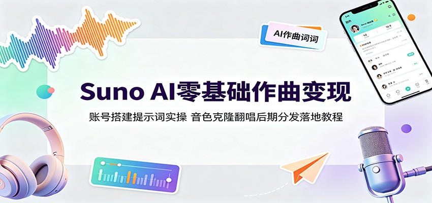 Suno AI零基础作曲变现：账号搭建提示词实操，音色克隆翻唱后期分发落地教程-网创之家