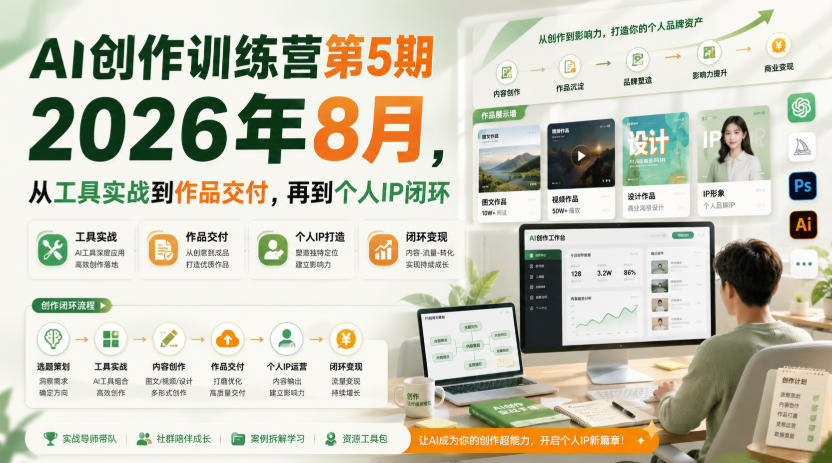 AI创作训练营第5期2026年8月，从工具实战到作品交付，再到个人IP闭环-网创之家