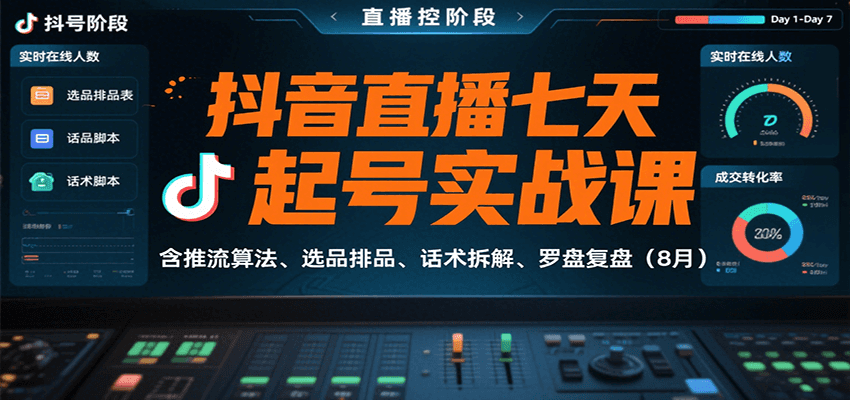 抖音直播七天起号实战课:含推流算法、选品排品、话术拆解、罗盘复盘(8月)-网创之家