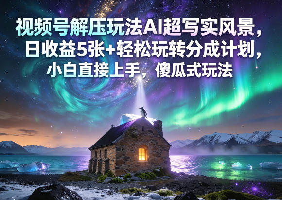 视频号解压玩法AI超写实风景，日收益5张+轻松玩转分成计划，小白直接上手，傻瓜式玩法-网创之家
