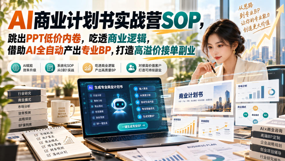 AI商业计划书实战营SOP，跳出PPT低价内卷，吃透商业逻辑，借助AI全自动产出专业BP，打造高溢价接单副业-网创之家